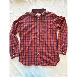 OLD NAVY The Oxford Shirt RED/BLUE PLAID Button Up SLIM FIT Long Slv. STRETCH M